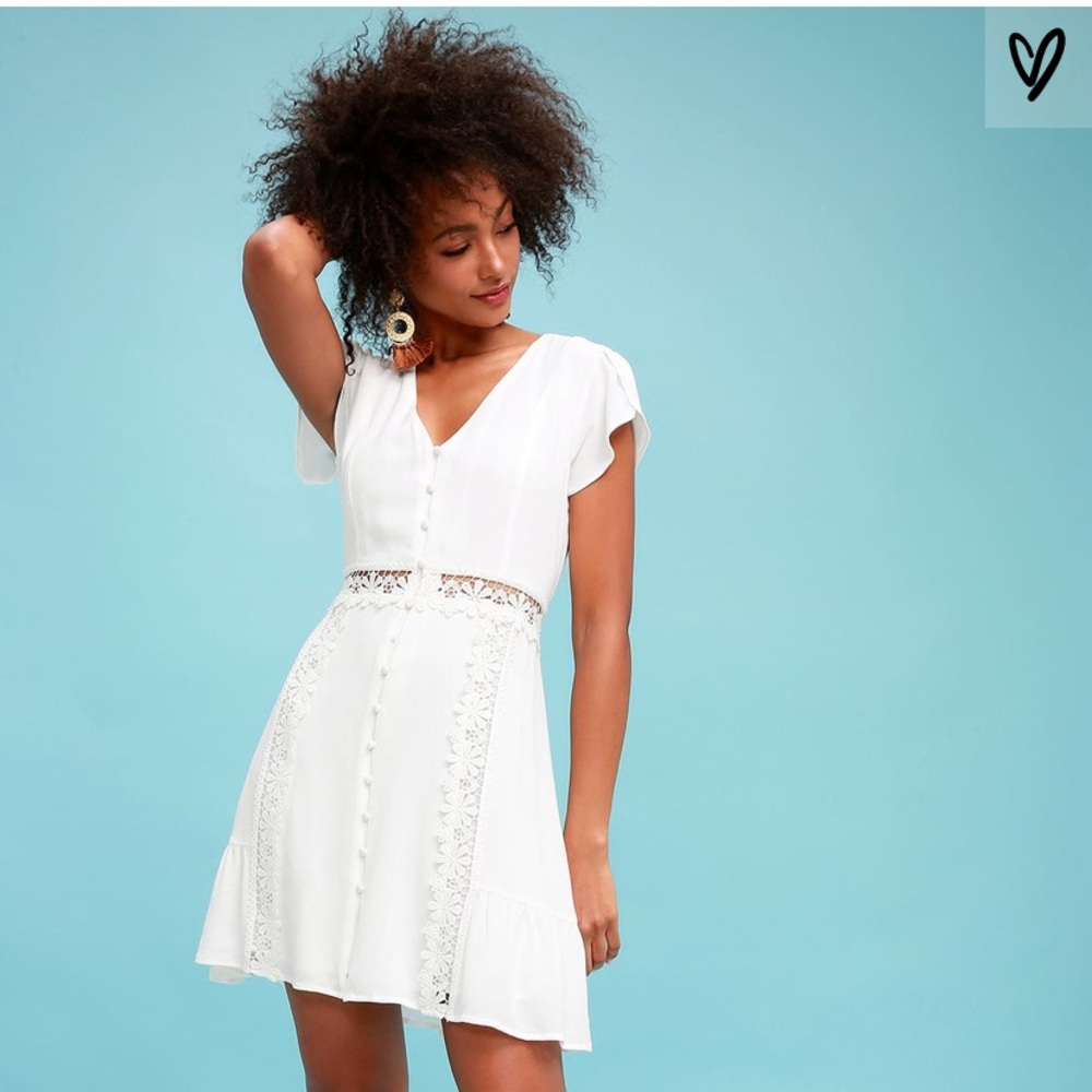 New Lulus wistful wanderer white crotchet lace dress